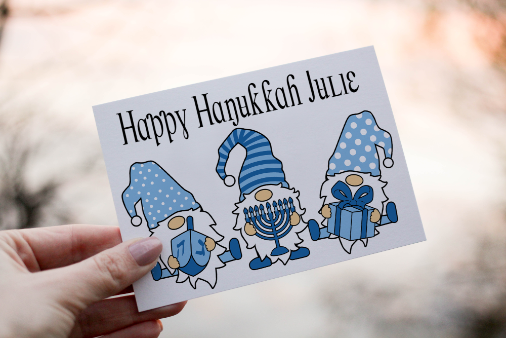 Gnome Happy Hanukkah Card, Hanukkah, Personalised Hanukkah Card